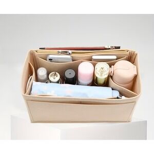 Beige Felt Purse Organizer Insert with Removable Zipper Pocket for Handbags